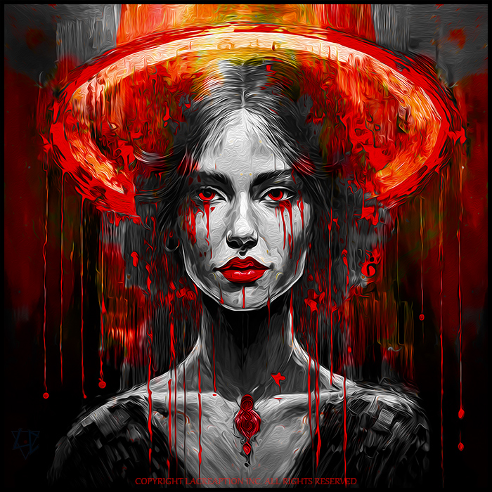 portrait sorcière yeux et auréole rouges