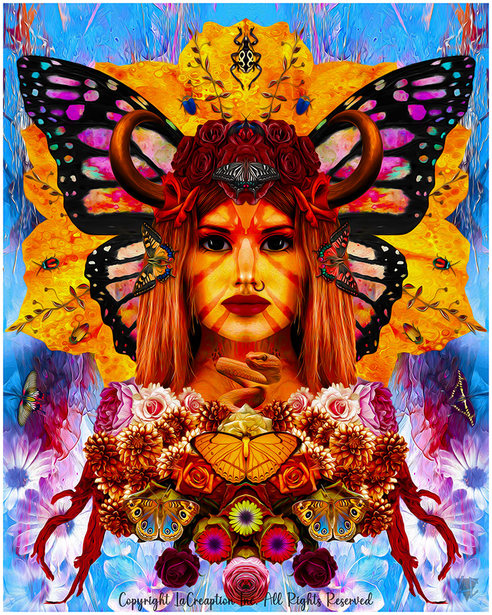 portrait femme surréaliste faune et flore