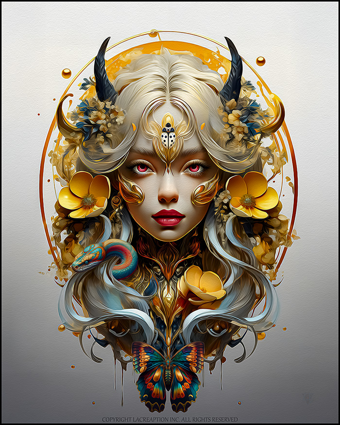portrait de Lilith avec fleurs